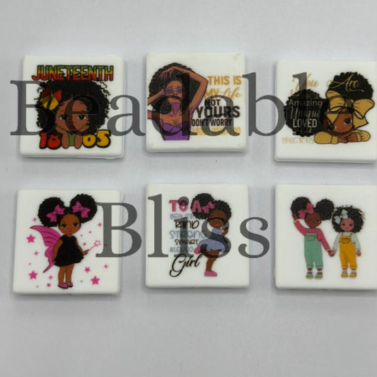 Juneteenth Afro American Heritage Patriotic Cute Black Girl Silicone Focal Beads Random Mix