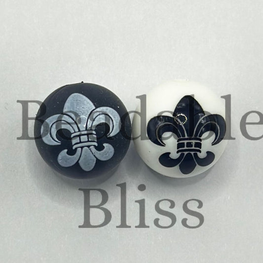 Saint Football Little Crown Heart Black and White Printed Silicone Beads Random Mix 15mm