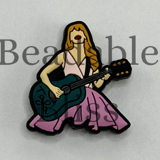 Beautiful Girl Swifty Playing Guitar Tailor Singer Silicone Focal Beads