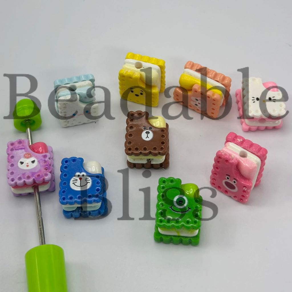 Cute Cartoon Animal Friends Rectangle Cookie Biscuit with Cream Resin Beads Random Mix 11*17mm