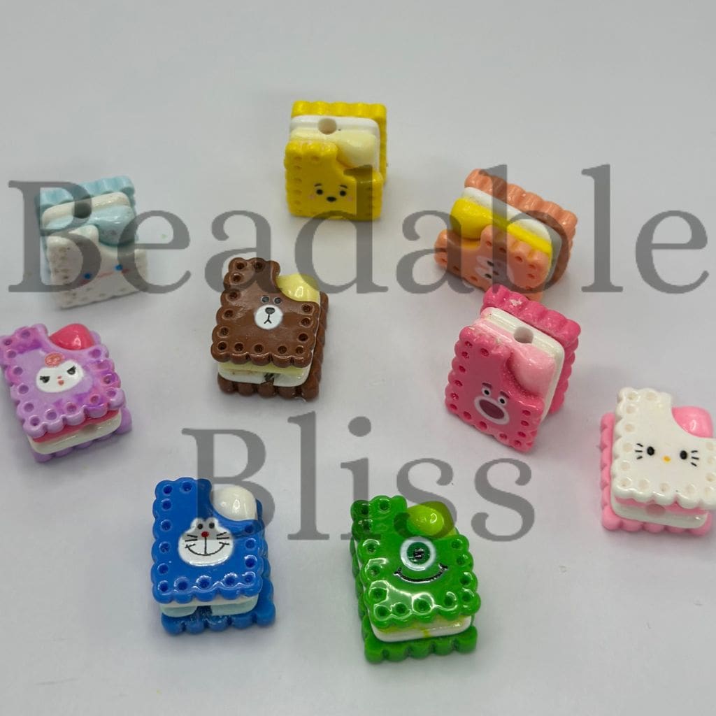 Cute Cartoon Animal Friends Rectangle Cookie Biscuit with Cream Resin Beads Random Mix 11*17mm