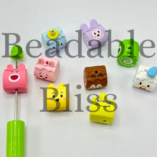 Cute Cartoon Animal Friends Piece of Cake Roll Resin Beads Random Mix