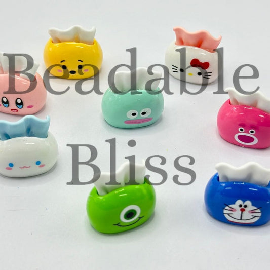 Cute Cartoon Animals Friends Napkin Holder or Toast Machine Shape Resin Pen Toppers Half Hole Random Mix 21*22mm