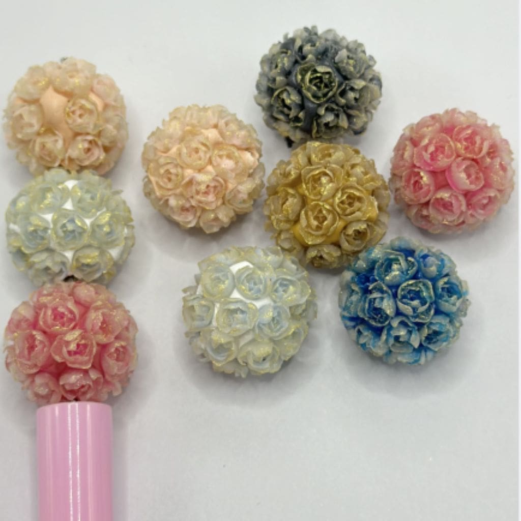 Round Clay Beads with Roses with Gold Leaf Glitter Finish 20mm Random Mix