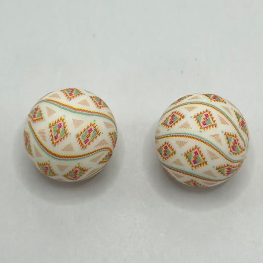 Aztec Print Pattern Ball Round Shape Printed Silicone Beads 15mm