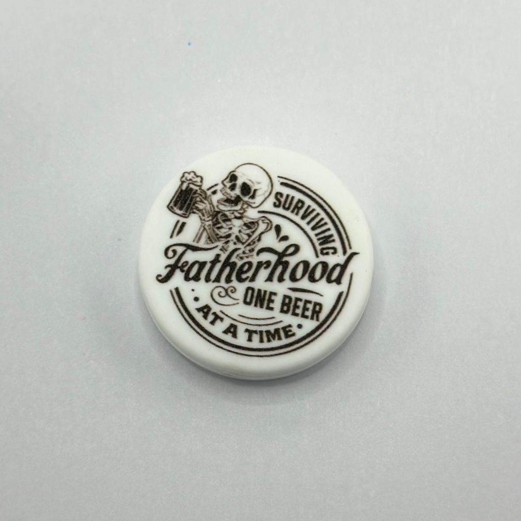 Surviving Fatherhood One Beer at a Time Round Shape Silicone Focal Beads