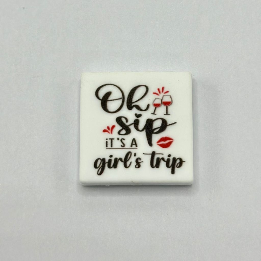 Oh Sip, It is a Girl's Trip Wine Kiss Lipstick Holiday Vacation Silicone Focal Beads