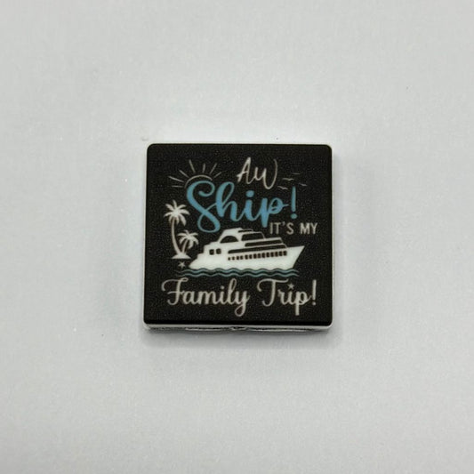 Aw Ship! It's My Family Trip Cruise Ship with Palm Trees Island Holiday Silicone Focal Beads