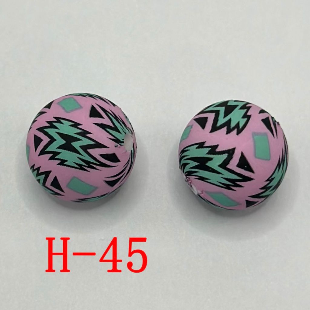 Aztec Print Light Purple Black and Teal Print Round Silicone Beads