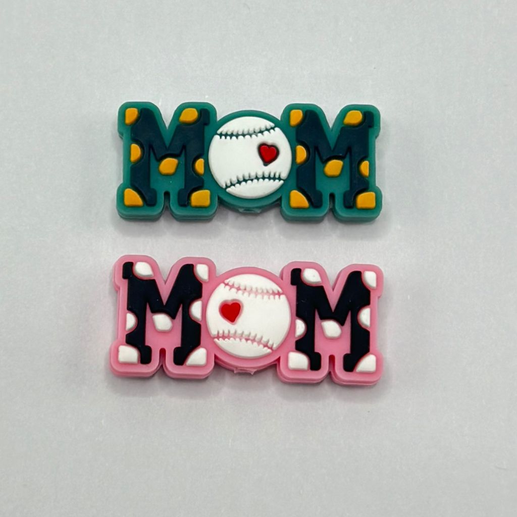 Baseball Mom with Red Hearts Softball Silicone Focal Beads