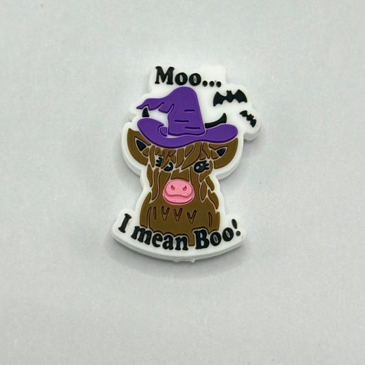 Cow with Witch Hat Halloween Moo I Mean Boo Silicone Focal Beads