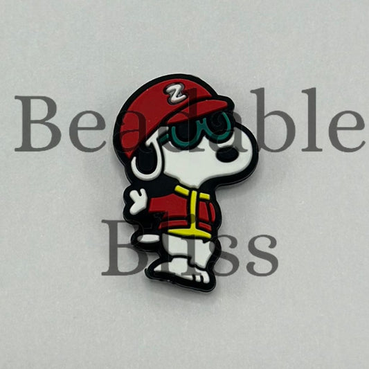 A Dog with Red Hat and Sunglasses Snoop Cartoon Silicone Focal Beads