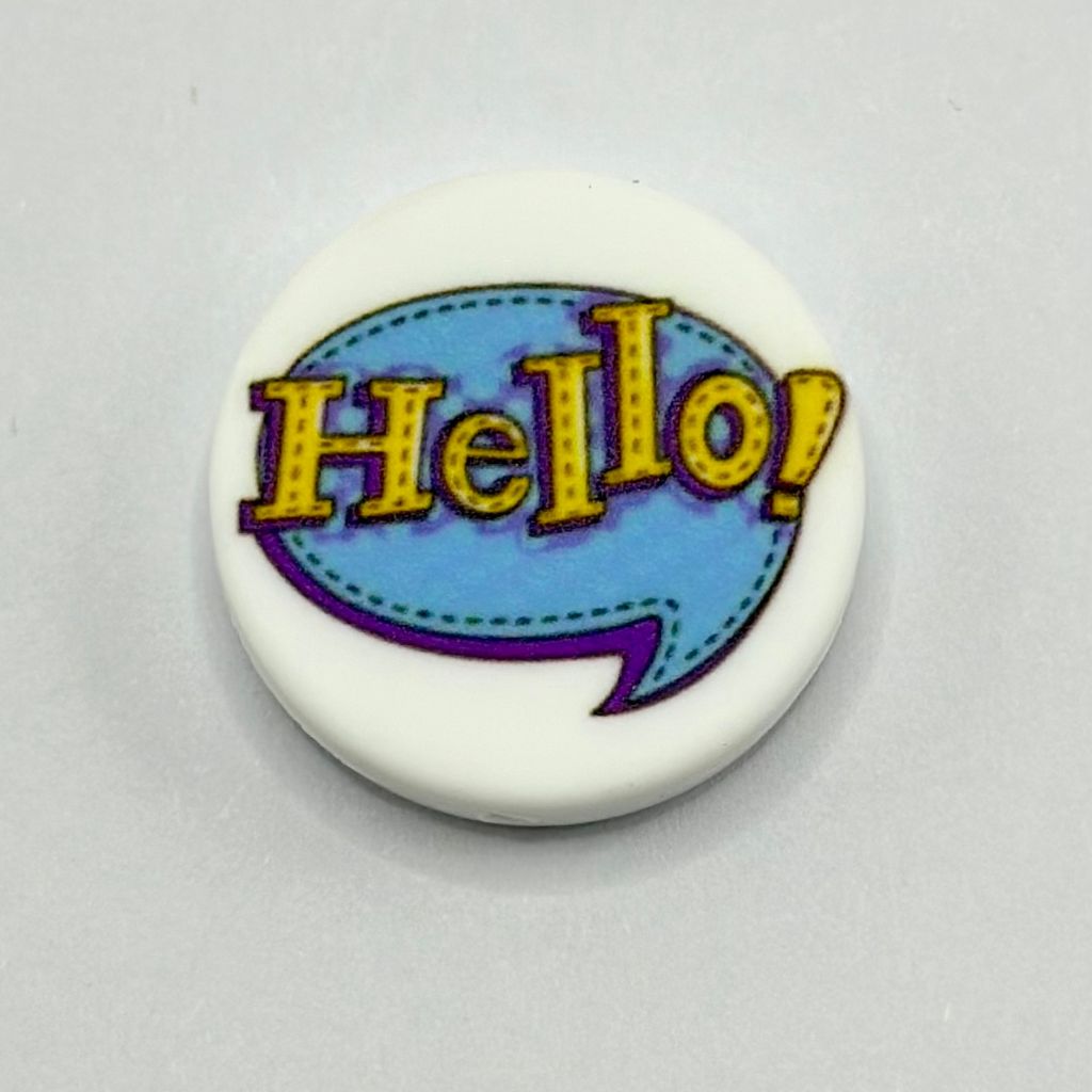 Hi Hello! Yellow Text on Speech Bubble Silicone Focal Beads