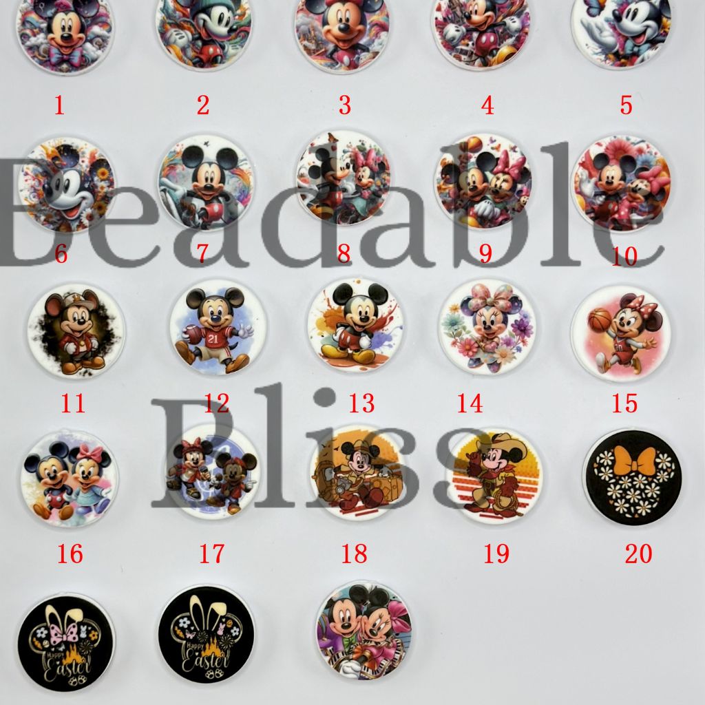 Round Shape Minnie Meckey Cartoon Mouse Silicone Focal Beads One of Each