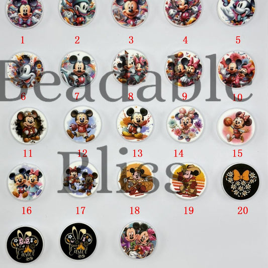 Round Shape Minnie Meckey Cartoon Mouse Silicone Focal Beads One of Each