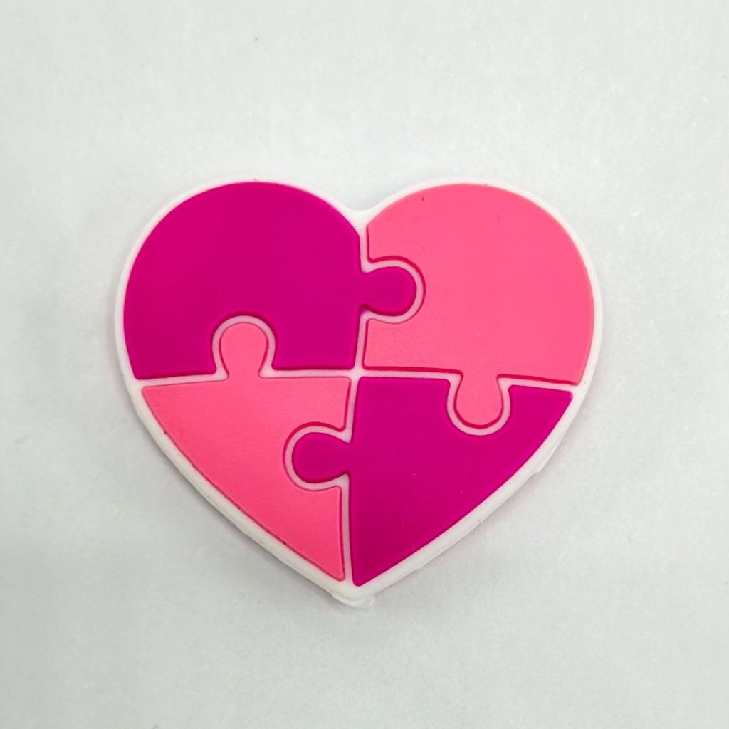 Autism Pink Puzzle Heart Designs Silicone Focal Beads