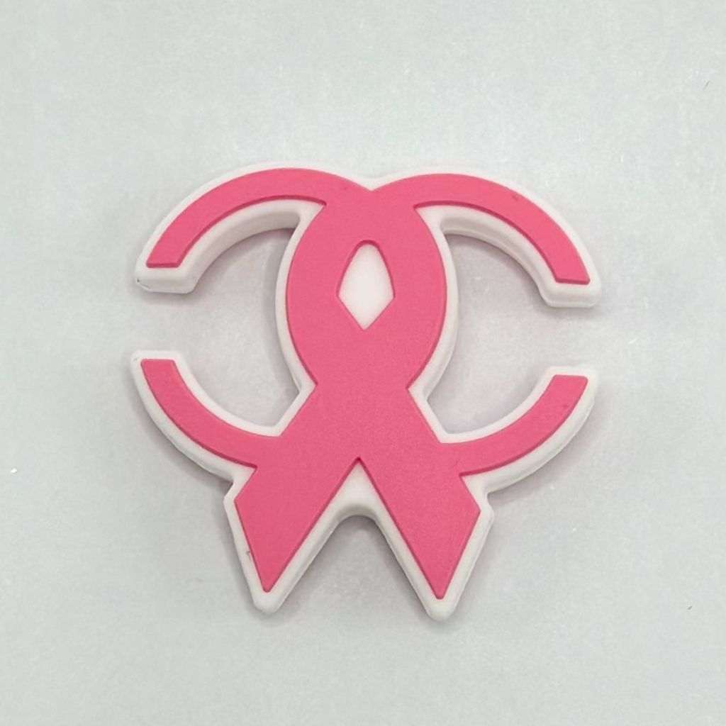 Pink Two C Ribbon, Breast Cancer Support Awareness Ribbon Silicone Focal Beads