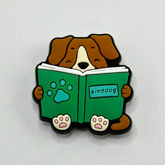 Kind Dog Reading the Green Book with Paw Print Silicone Focal Beads