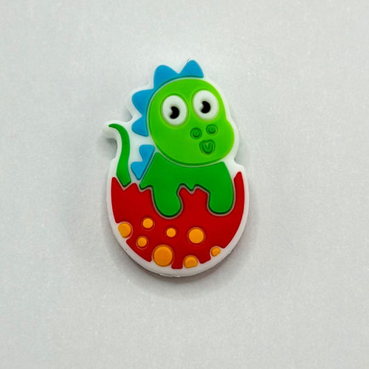 Baby Dinosaur in Red Egg with Orange Polka Dots and a Tiny T-Rex Silicone Focal Beads