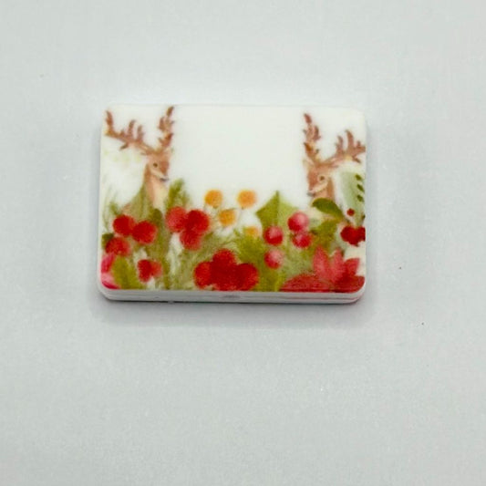 Couple Of Sika Deer With Red Flowers Fawn Nature Silicone Focal Beads