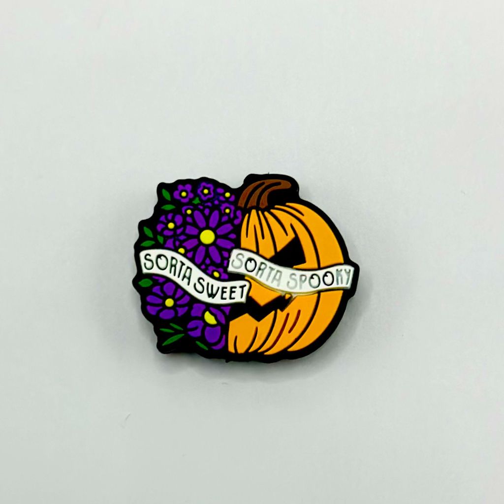 Sorta Sweet Sorta Spooky Purple Flower and Pumpkin Halloween Silicone Focal Beads