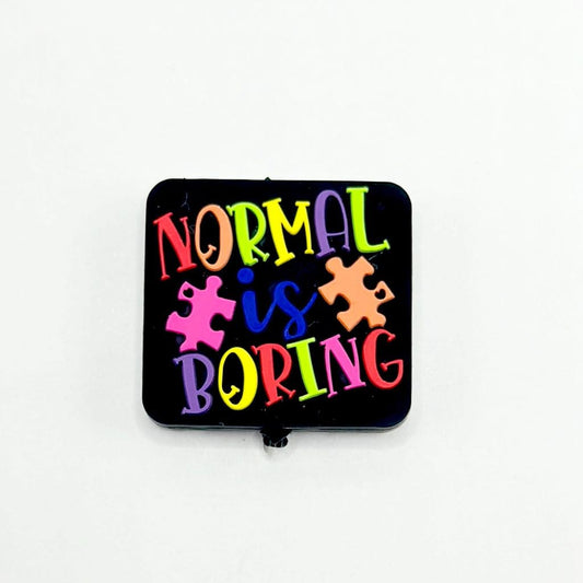 Puzzle 'Normal is Boring' Square Silicone Focal Beads