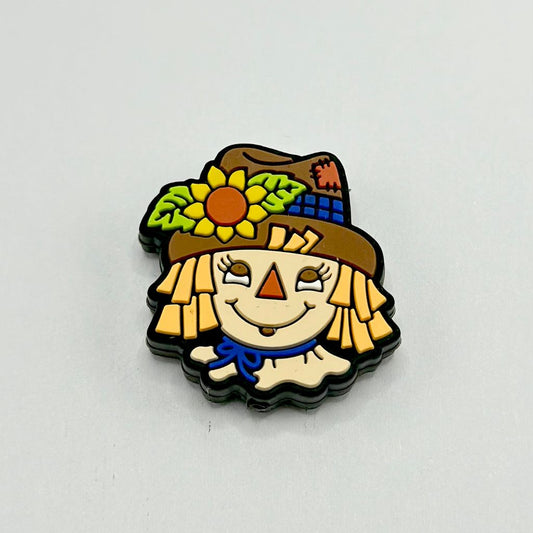 Scarecrow Boy Wearing Hat and Flower Puppet Silicone Focal Beads