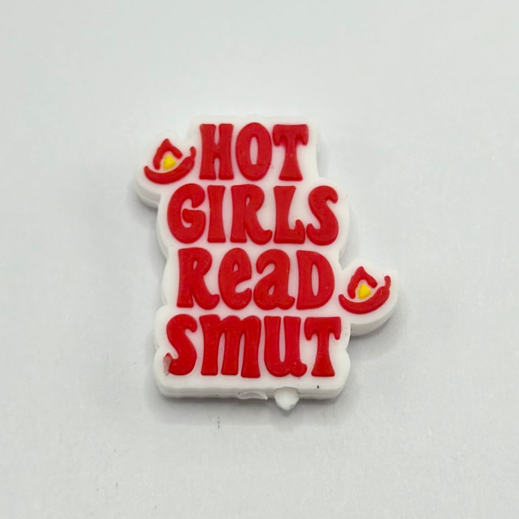 赤い文字の「Hot Girls Read Smut」シリコンフォーカルビーズ付きビーズ