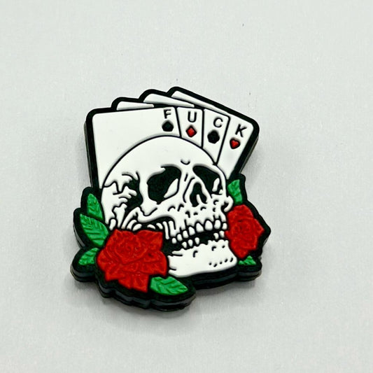 Rose Skull with Deck of Cards Silicone Focal Beads