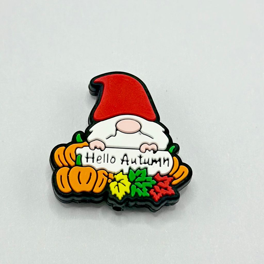 Autumn Pumpkin Christmas Gnome Wearing Red Hat "Hello Autumn" Silicone Focal Beads