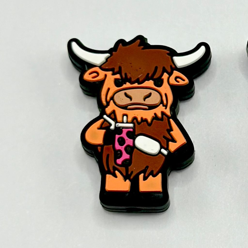 Brown and Pink Highland Cow Calves with Cow Print Tumbler Coffee Silicone Focal Beads