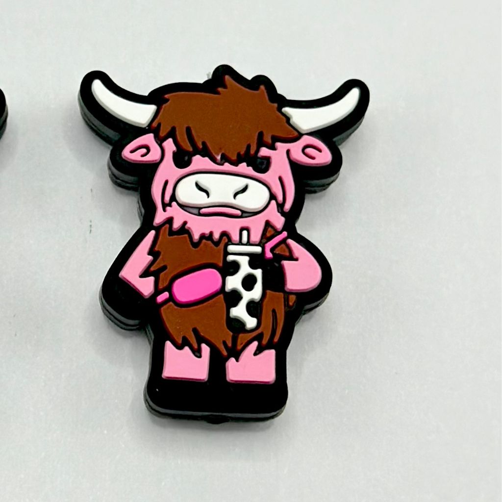 Brown and Pink Highland Cow Calves with Cow Print Tumbler Coffee Silicone Focal Beads