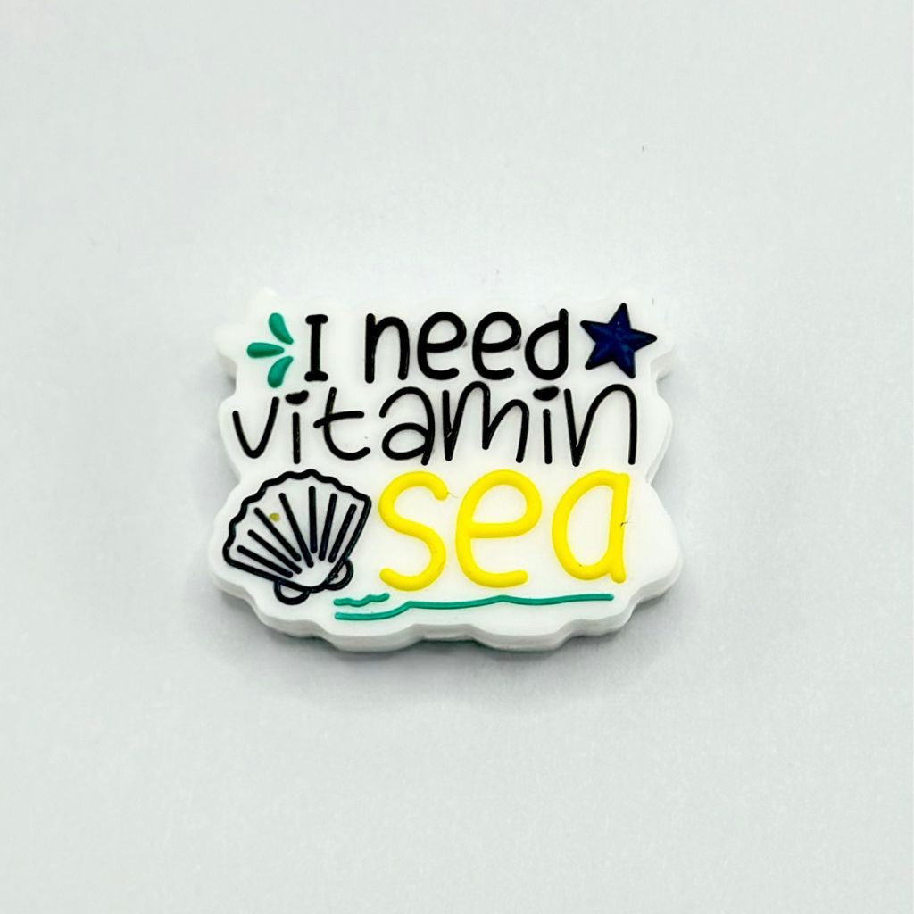 "I Need Vitamin Sea" Text with Shellfish Seastar Waves Silicone Focal Beads