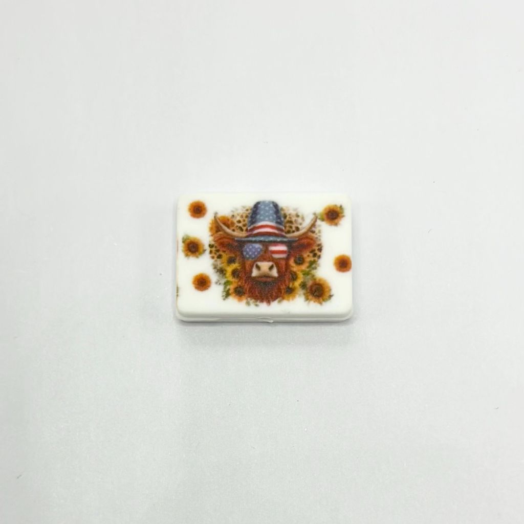 Cow with USA Flag Sunglasses, Hat and Sunflowers Silicone Focal Beads