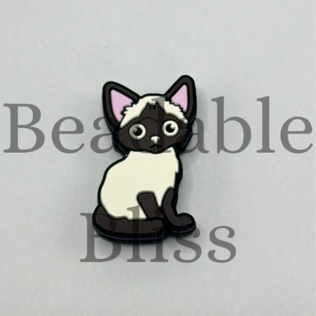 Cute Little Black and White Cat Kitten Silicone Focal Beads