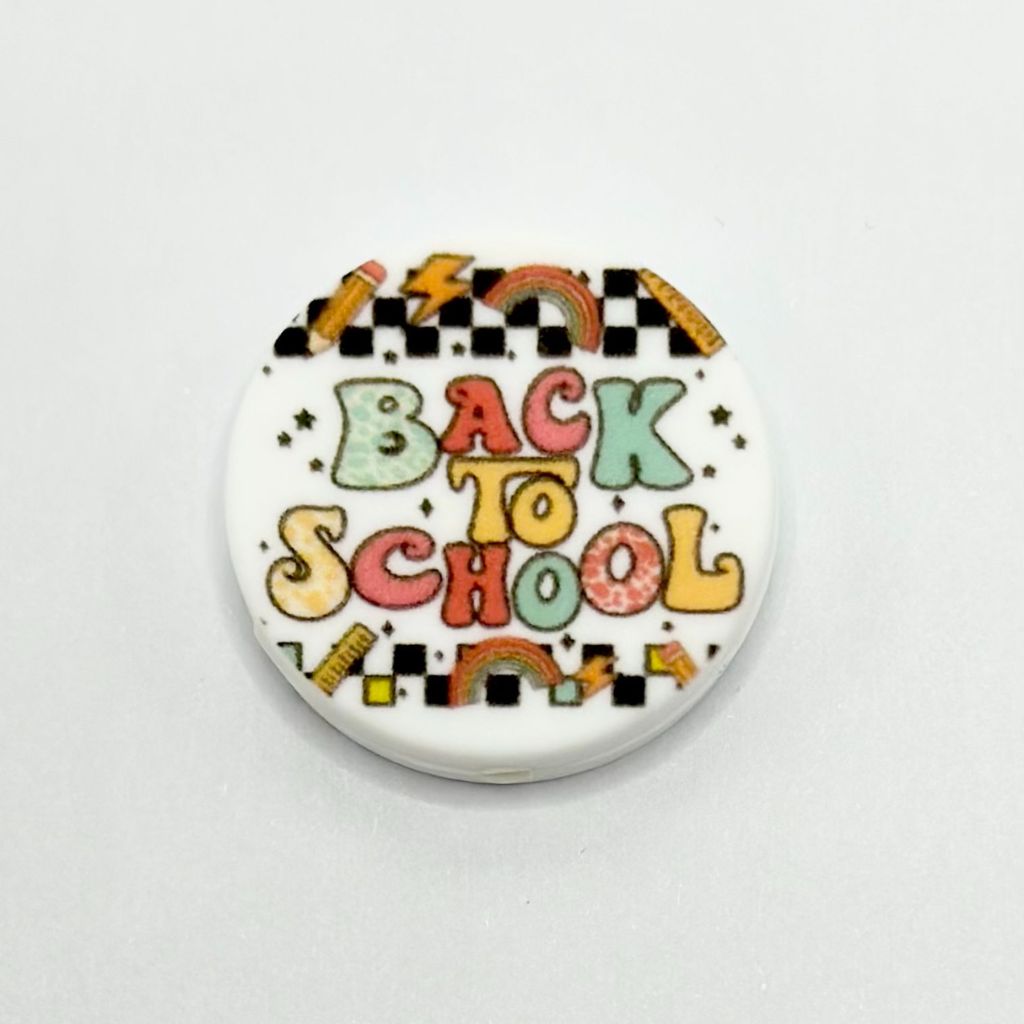 A Round Bead with Colorful Text 'Back to School' Silicone Focal Beads