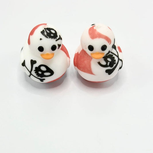 Danger Sign with Black Skulls and Bones Cute Duckling 3D Silicone Focal Beads