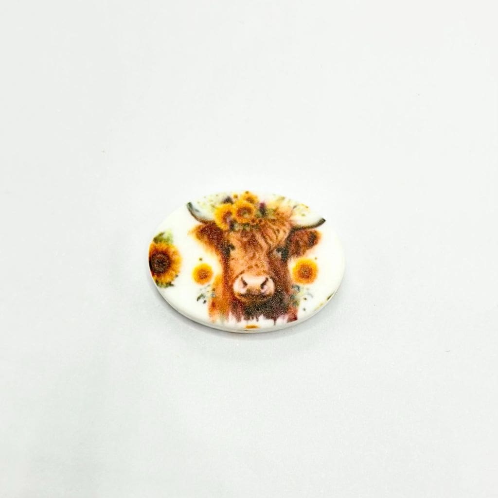 Sunflowers on Cute Cow Head Oval Silicone Focal Beads