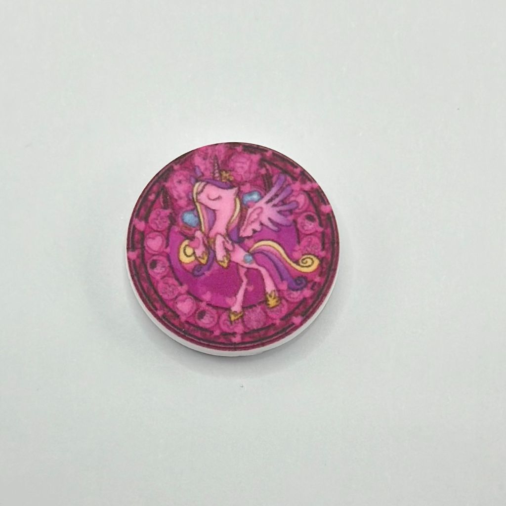 My Little Pink Horse Pony with Pink Background Round Silicone Focal Beads