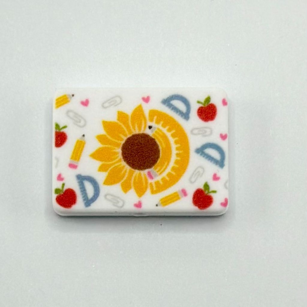 Ruler Sunflower with Red Apple and Pencil Silicone Focal Beads