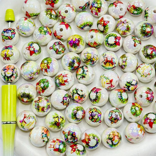 UV Coating Christmas Garland Wreath Acrylic Beads Random Mix, 16mm