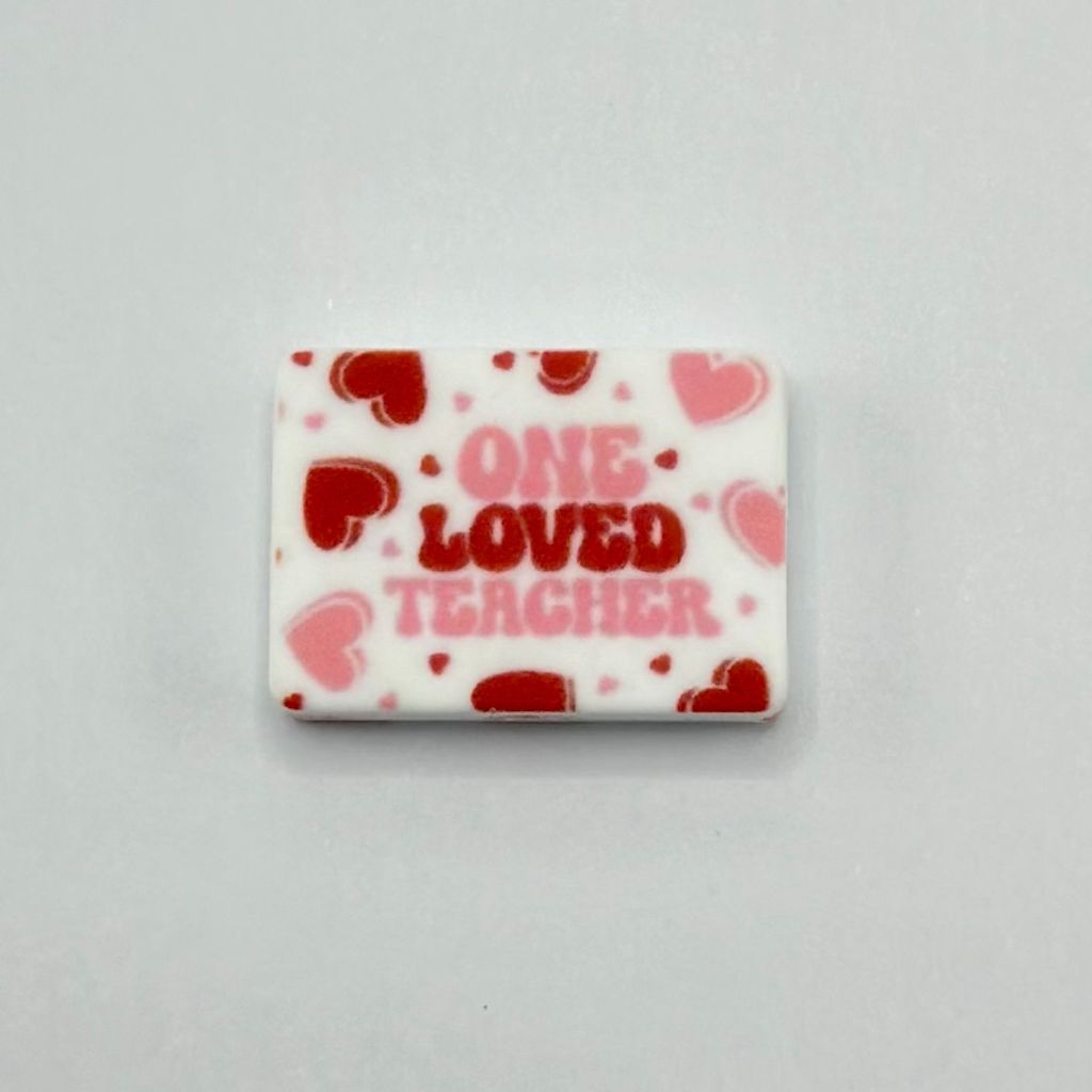 "One Loved Teacher" Text with Hearts Silicone Focal Beads