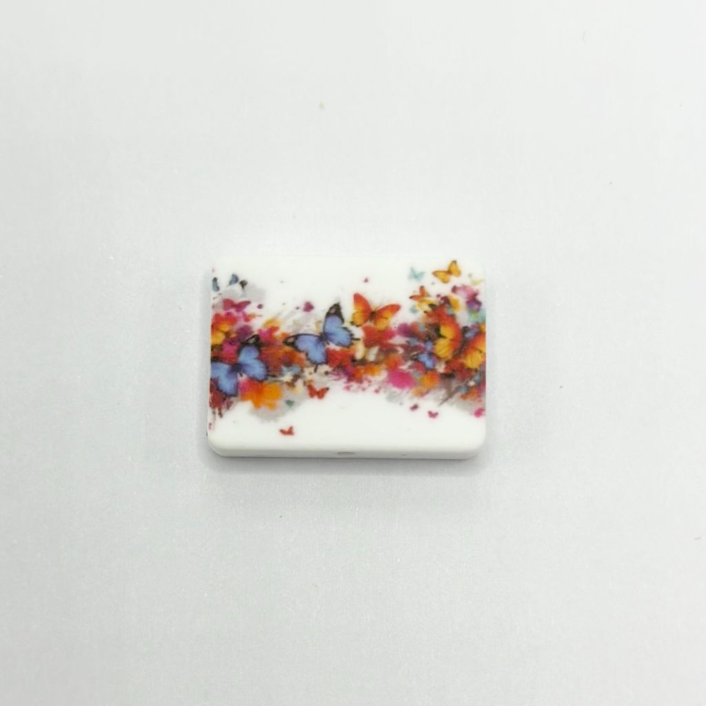 Oblong Multicolored Cute Butterflies on Line Silicone Focal Beads