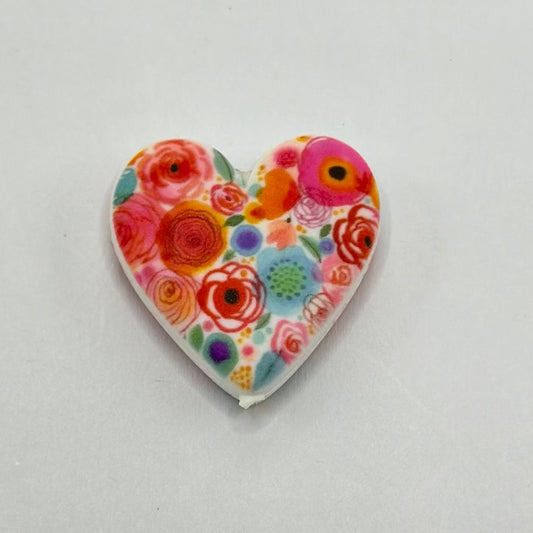 Beautiful Love Themed Multicolored Flowers Heart Shaped Silicone Focal Beads