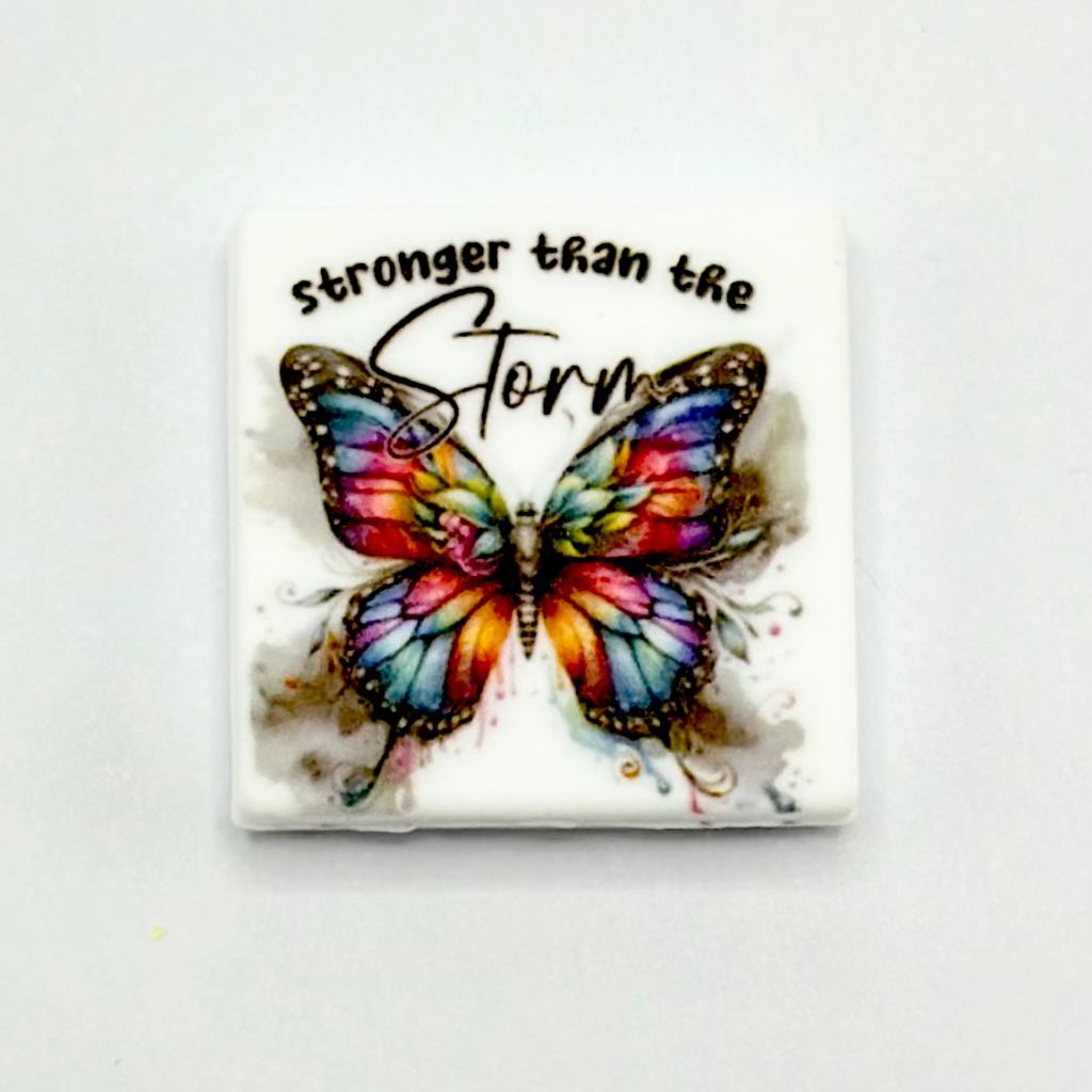 Colorful Butterfly with ''Stronger Than the Storm'' Text Silicone Focal Beads