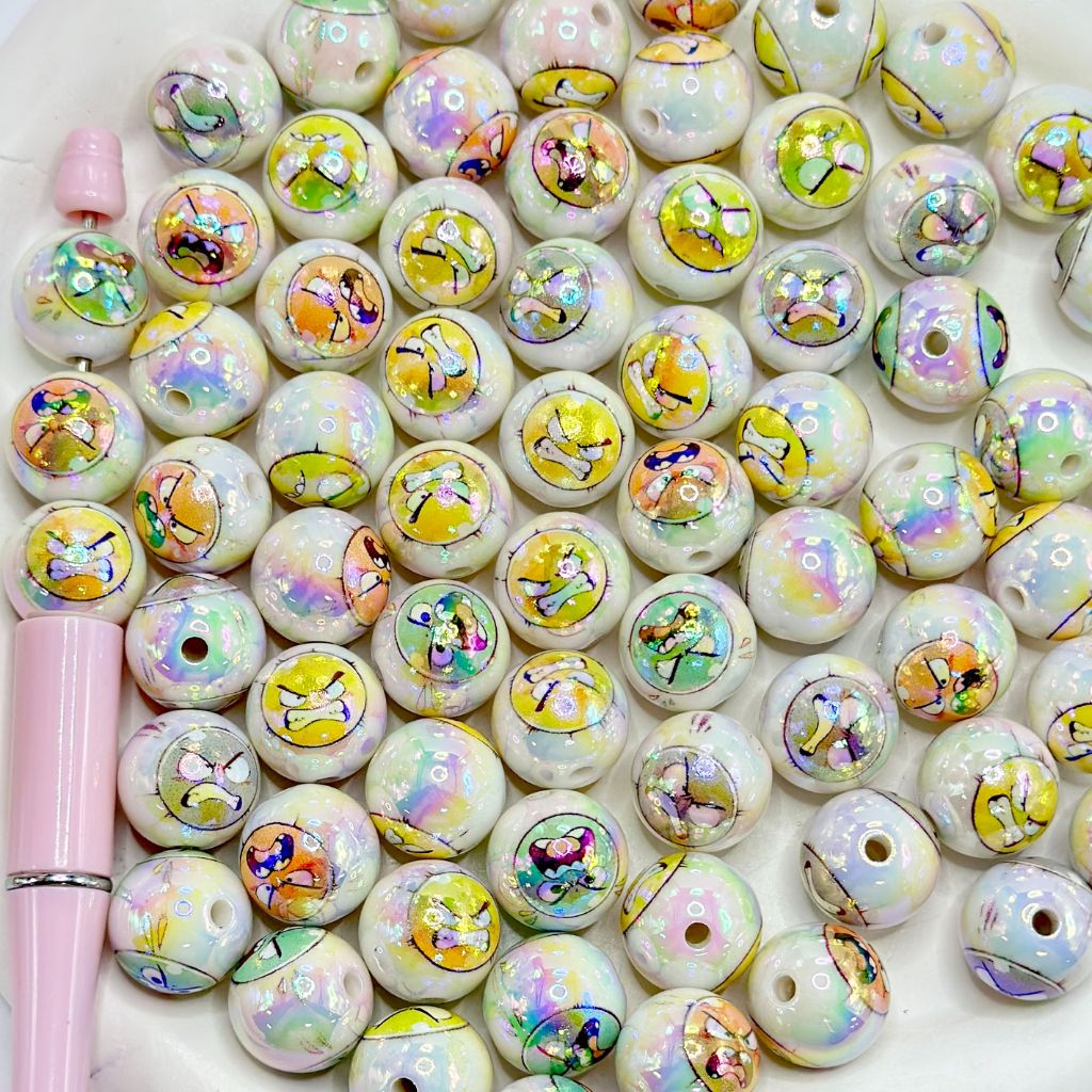 Angry Emoji Pissed Off Face Round  Acrylic Beads 16mm