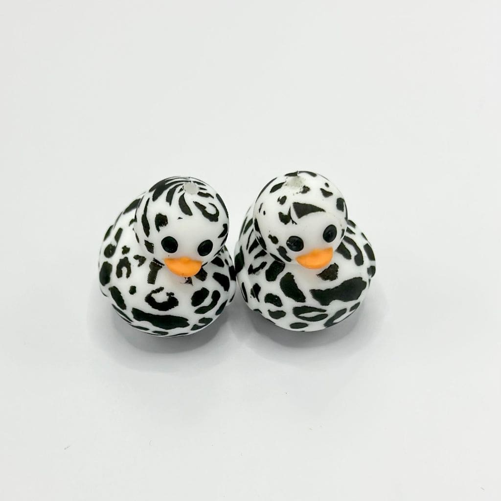 Jaguar Print in Black and White Cute Ducklings 3D Silicone Focal Beads