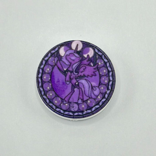 My Little Purple Horse Pony with Stars and Moons Round Silicone Focal Beads