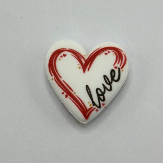 Love Texted Red Heart Shaped Valentine's Day Silicone Focal Beads