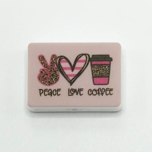 Peach Love Coffee Cup Jaguar Print, Heart, Victory Sign Silicone Focal Beads